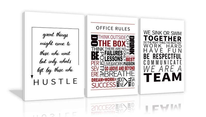 Urttiiyy 3 Pieces Grind Verb Hustle Verb Execution Noun Motivational Wall Art Canvas Print Office Decor Inspiring Framed Prints Inspirational Quotes for Wall Art Decoration Ready to Hang - Image 1